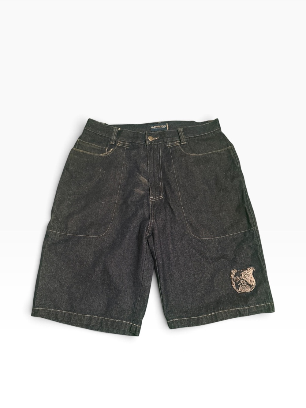 Men's Davoucci Black Denim Shorts with Embroidered Bulldog
